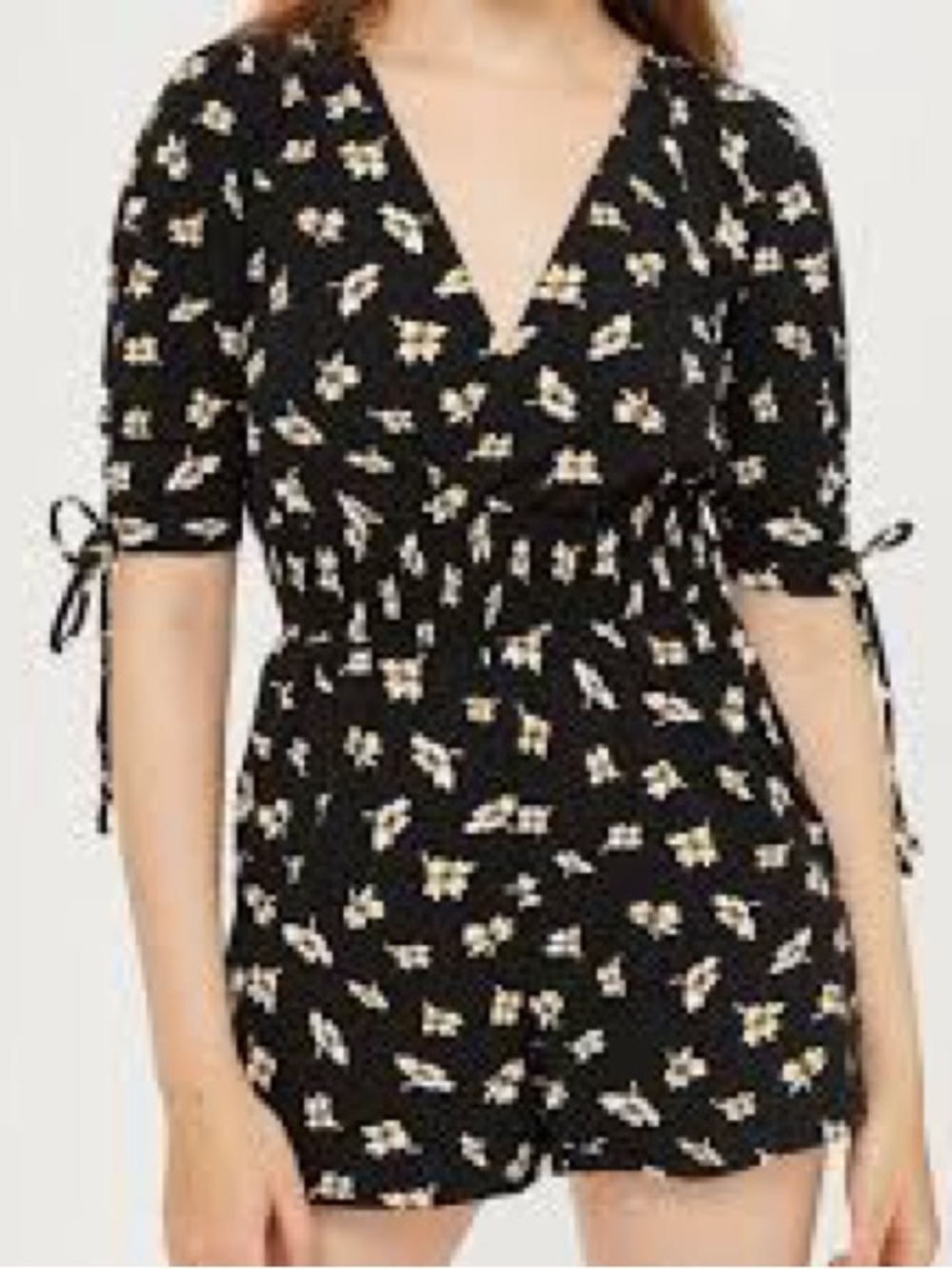 Topshop Black Romper with Cream Floral Print
